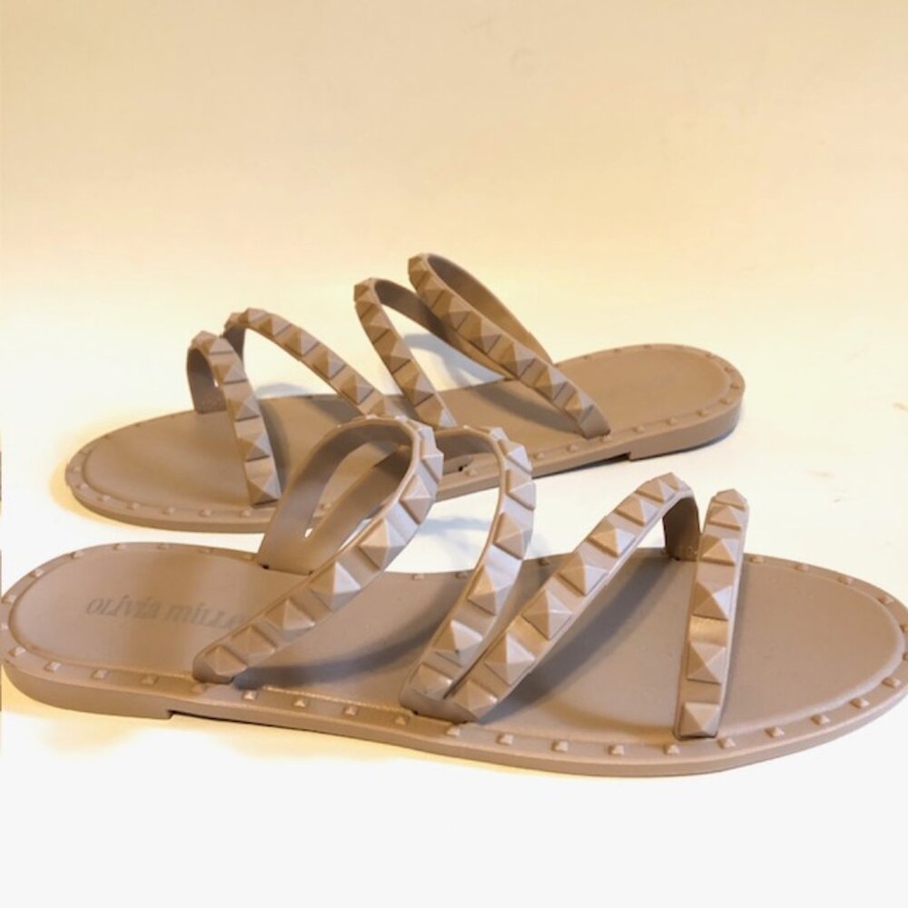 Sz 8 Olivia Miller Studded Jelly Slides Sandals Blush Pink/Nude NWOT